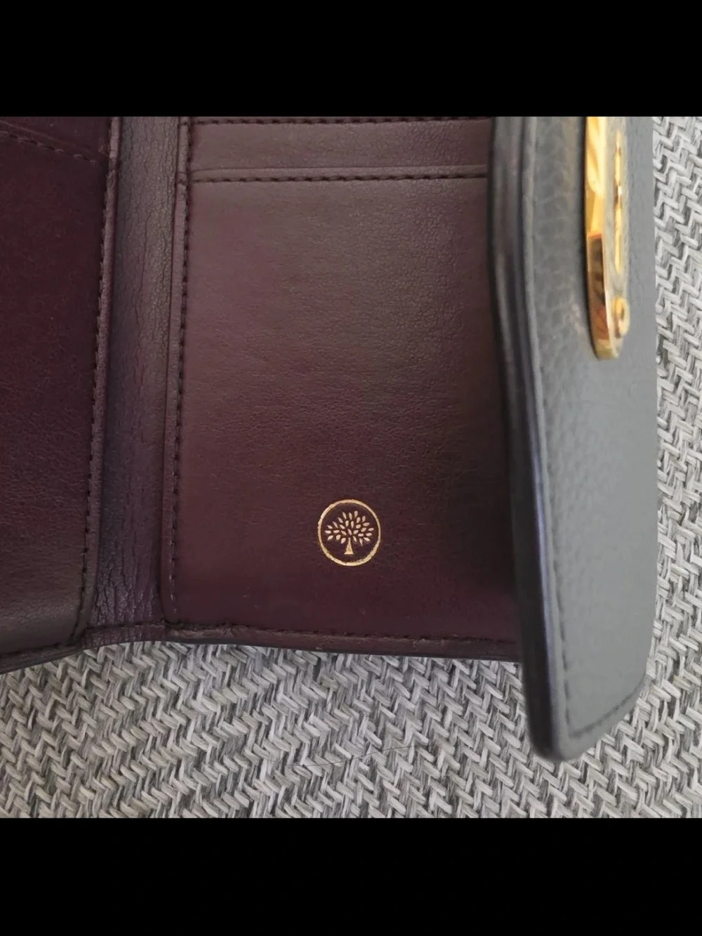 Mulberry Black Pebbled Leather Card & Key Holder with Gold Turnlock